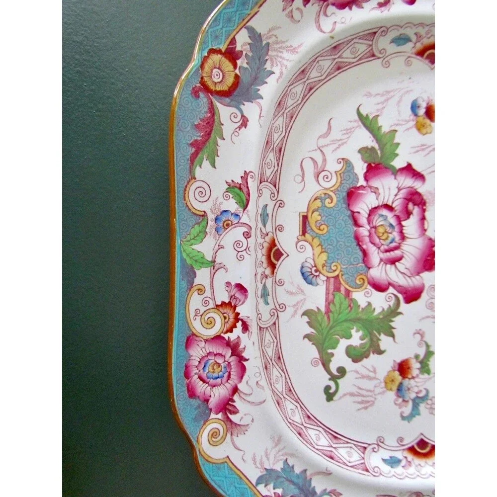 Antique Cauldon England Bentinck Turquoise Transferware Platter Victorian c1900